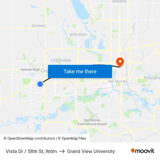 Vista Dr / 58th St, Wdm to Grand View University map