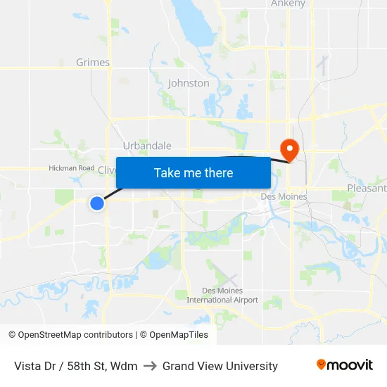 Vista Dr / 58th St, Wdm to Grand View University map