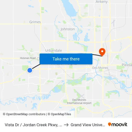 Vista Dr / Jordan Creek Pkwy, Wdm to Grand View University map