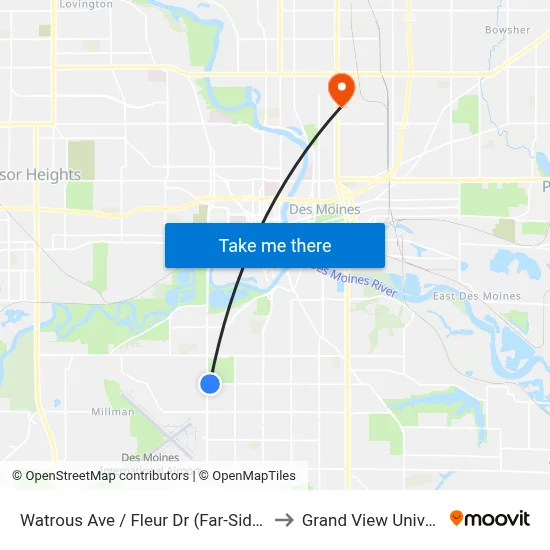 Watrous Ave / Fleur Dr (Far-Side), Dsm to Grand View University map