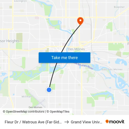 Fleur Dr / Watrous Ave (Far-Side), Dsm to Grand View University map