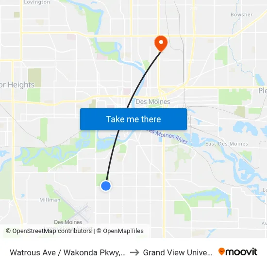 Watrous Ave / Wakonda Pkwy, Dsm to Grand View University map