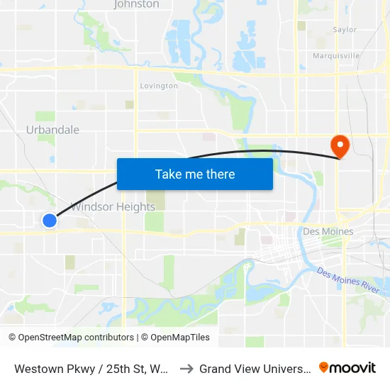 Westown Pkwy / 25th St, Wdm to Grand View University map