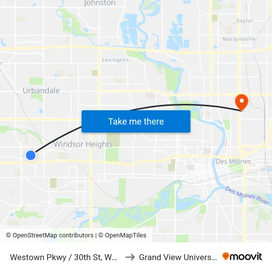 Westown Pkwy / 30th St, Wdm to Grand View University map