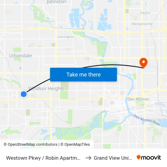 Westown Pkwy / Robin Apartments, Wdm to Grand View University map