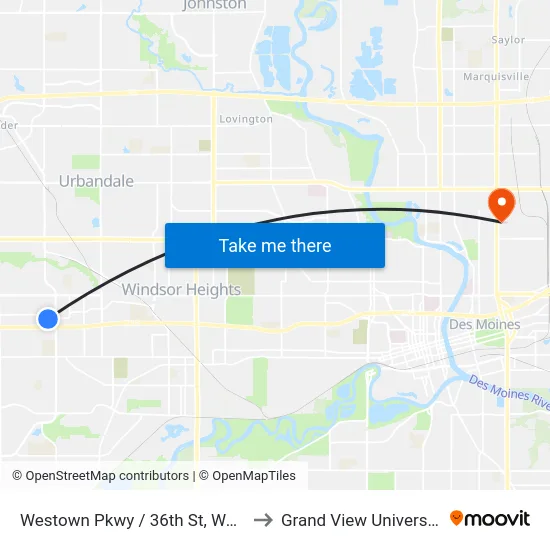 Westown Pkwy / 36th St, Wdm to Grand View University map