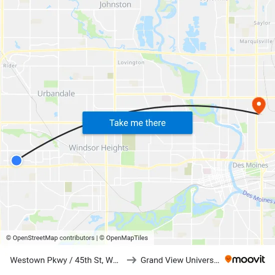 Westown Pkwy / 45th St, Wdm to Grand View University map