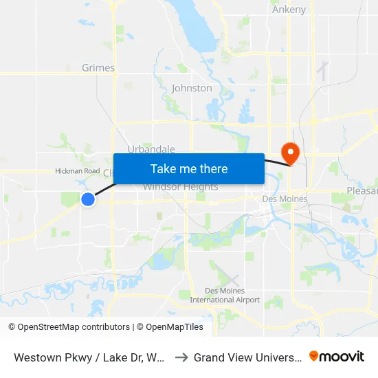 Westown Pkwy / Lake Dr, Wdm to Grand View University map