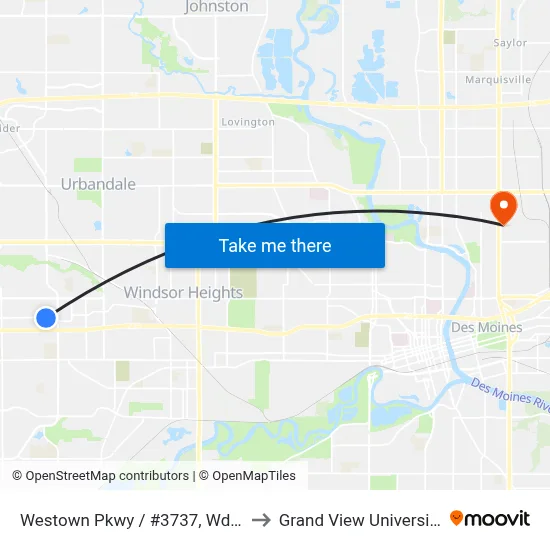 Westown Pkwy / #3737, Wdm to Grand View University map