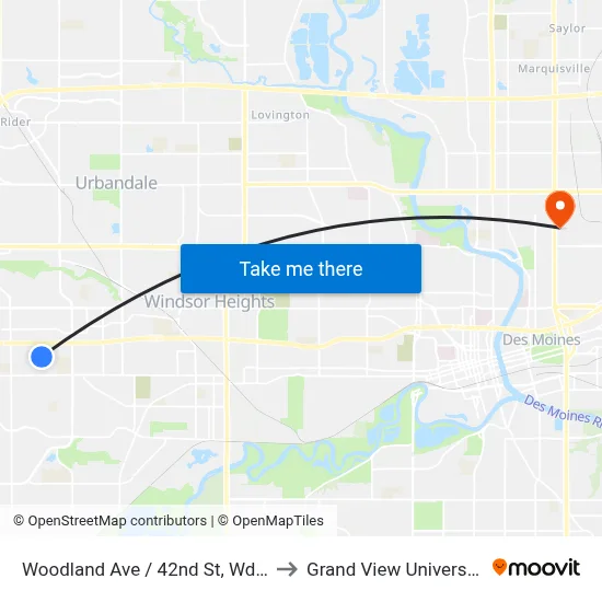 Woodland Ave / 42nd St, Wdm to Grand View University map