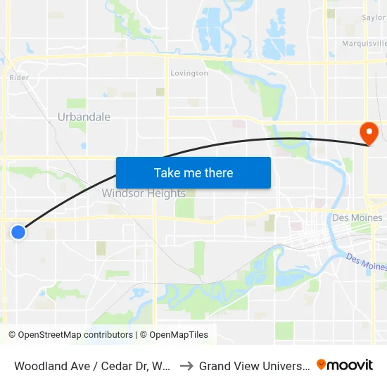 Woodland Ave / Cedar Dr, Wdm to Grand View University map