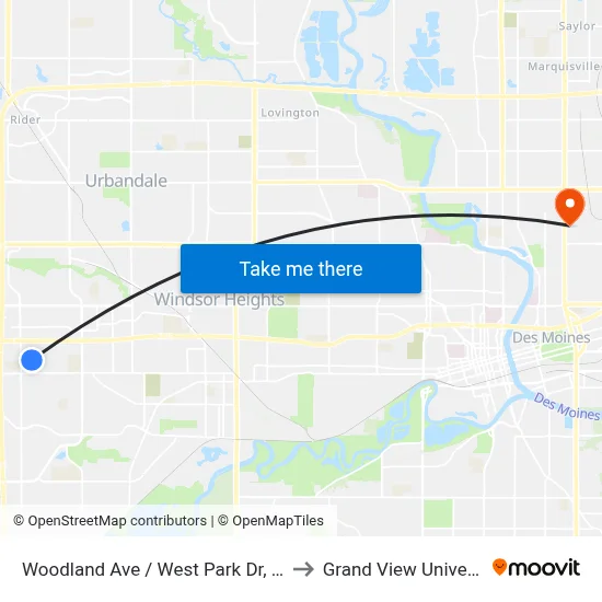 Woodland Ave / West Park Dr, Wdm to Grand View University map