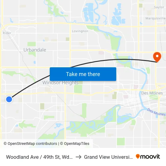 Woodland Ave / 49th St, Wdm to Grand View University map