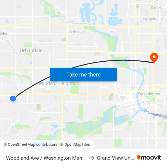 Woodland Ave / Washington Manor Apts, Wdm to Grand View University map