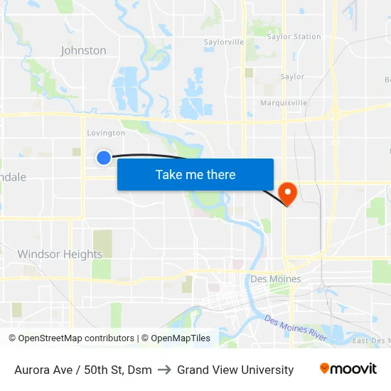 Aurora Ave / 50th St, Dsm to Grand View University map