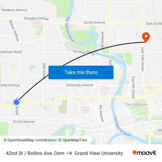 42nd St / Rollins Ave, Dsm to Grand View University map