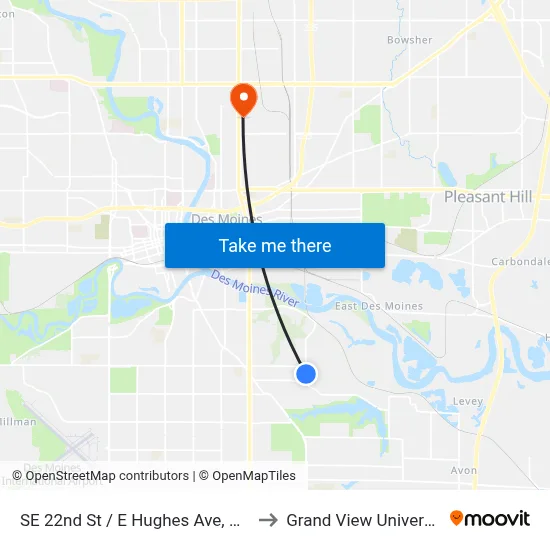 SE 22nd St / E Hughes Ave, Dsm to Grand View University map