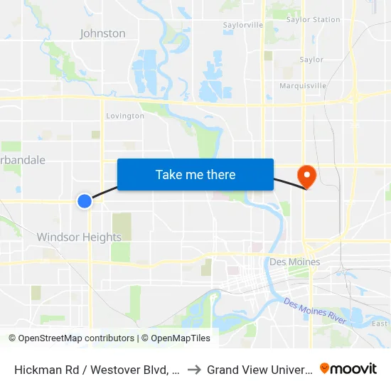Hickman Rd / Westover Blvd, Dsm to Grand View University map
