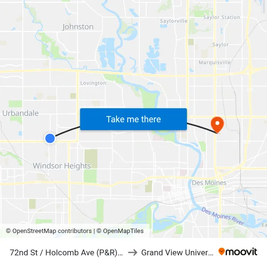 72nd St / Holcomb Ave (P&R), Urb to Grand View University map