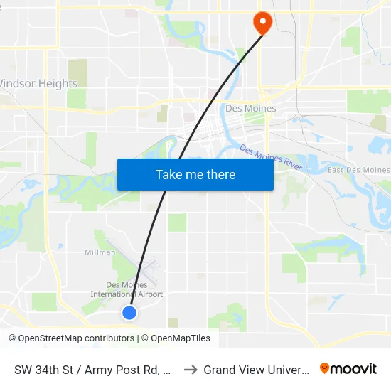 SW 34th St / Army Post Rd, Dsm to Grand View University map