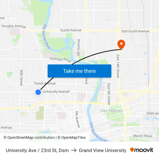 University Ave / 23rd St, Dsm to Grand View University map