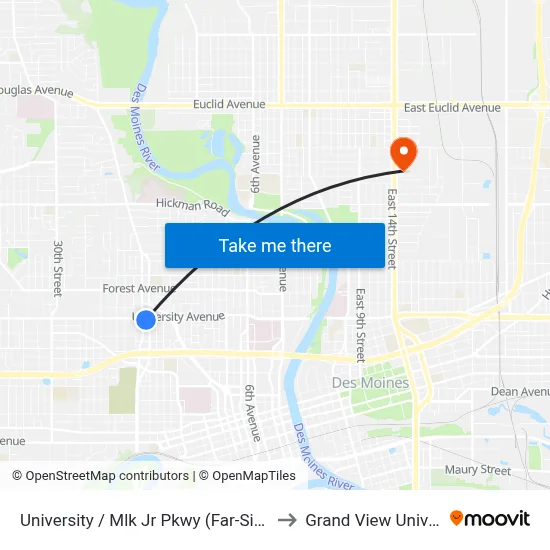 University / Mlk Jr Pkwy (Far-Side), Dsm to Grand View University map