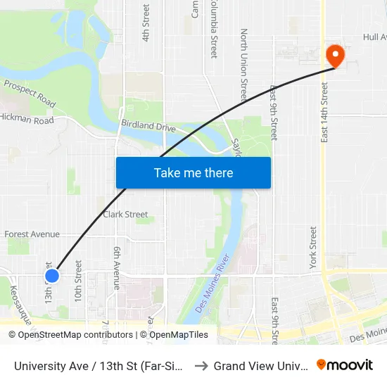 University Ave / 13th St (Far-Side), Dsm to Grand View University map