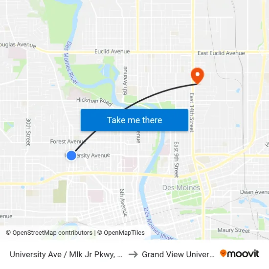 University Ave / Mlk Jr Pkwy, Dsm to Grand View University map
