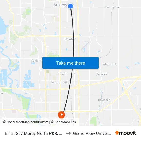 E 1st St / Mercy North P&R, Ank to Grand View University map