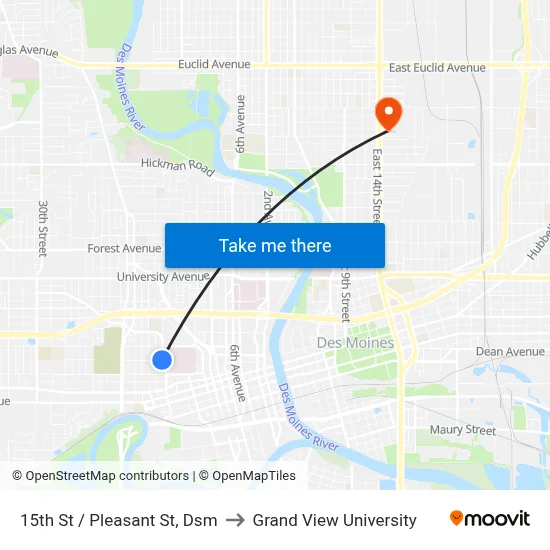 15th St / Pleasant St, Dsm to Grand View University map