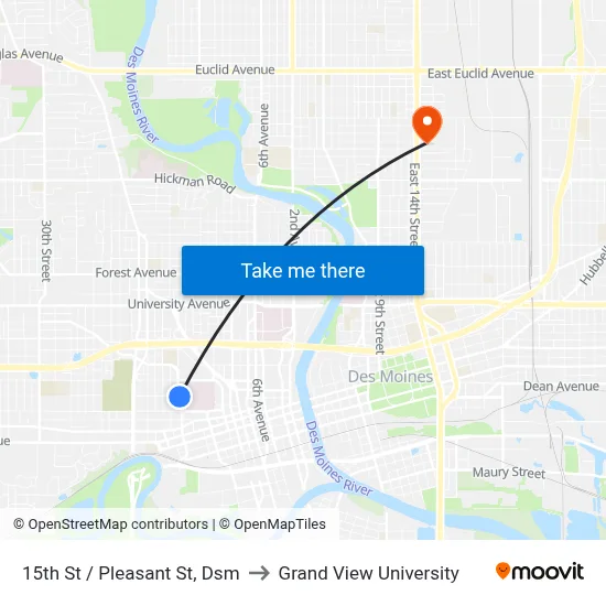 15th St / Pleasant St, Dsm to Grand View University map