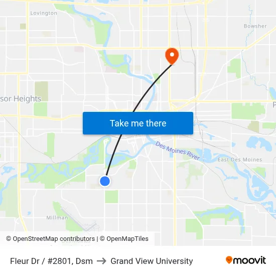 Fleur Dr / #2801, Dsm to Grand View University map