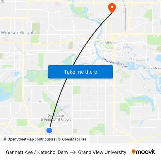 Gannett Ave / Katecho, Dsm to Grand View University map