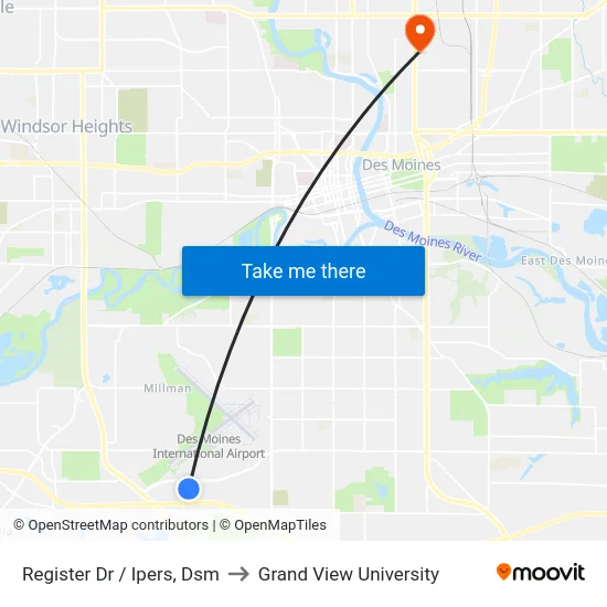 Register Dr / Ipers, Dsm to Grand View University map