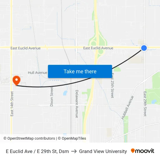 E Euclid Ave / E 29th St, Dsm to Grand View University map