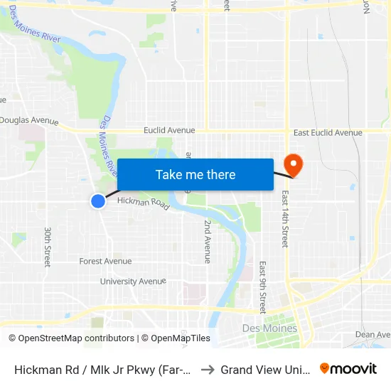 Hickman Rd / Mlk Jr Pkwy (Far-Side), Dsm to Grand View University map