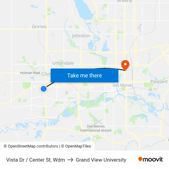 Vista Dr / Center St, Wdm to Grand View University map