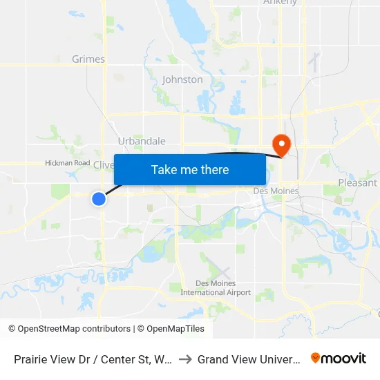 Prairie View Dr / Center St, Wdm to Grand View University map