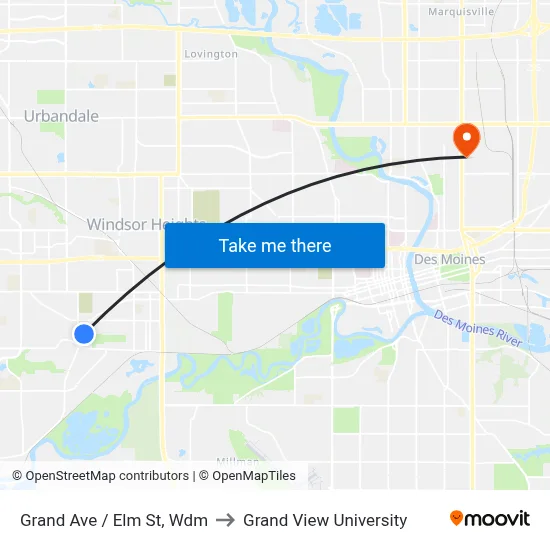 Grand Ave / Elm St, Wdm to Grand View University map