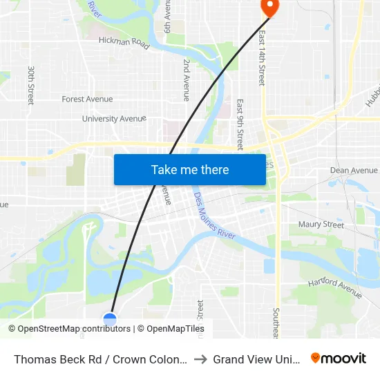 Thomas Beck Rd / Crown Colony Ct, Dsm to Grand View University map