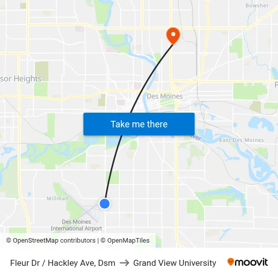 Fleur Dr / Hackley Ave, Dsm to Grand View University map