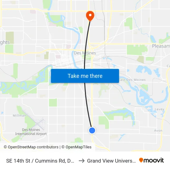 SE 14th St / Cummins Rd, Dsm to Grand View University map