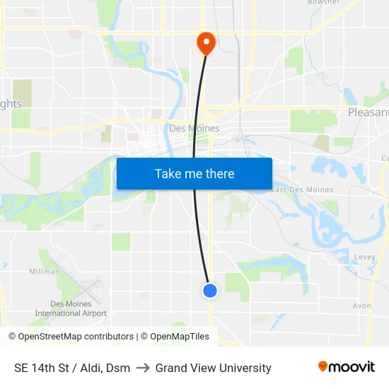 SE 14th St / Aldi, Dsm to Grand View University map