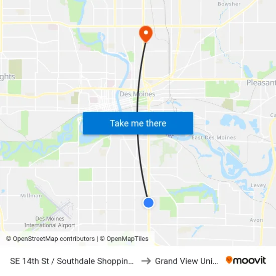 SE 14th St / Southdale Shopping Ctr, Dsm to Grand View University map