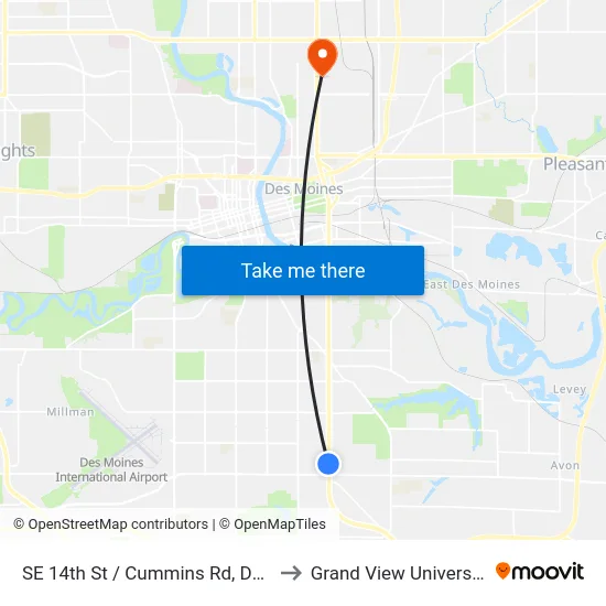 SE 14th St / Cummins Rd, Dsm to Grand View University map