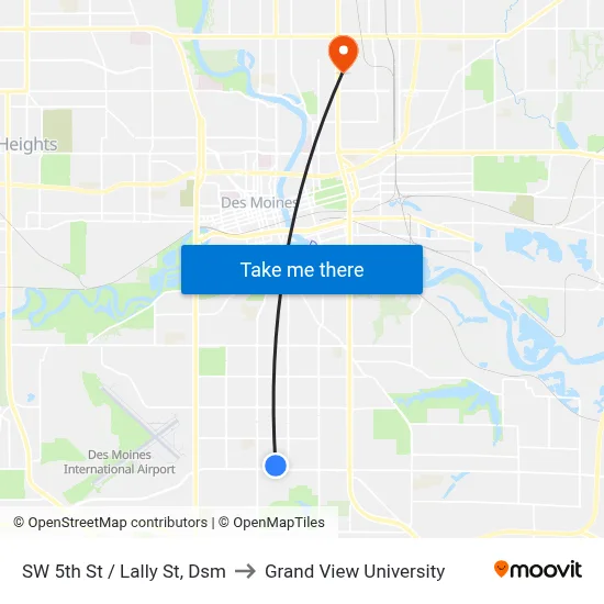 SW 5th St / Lally St, Dsm to Grand View University map