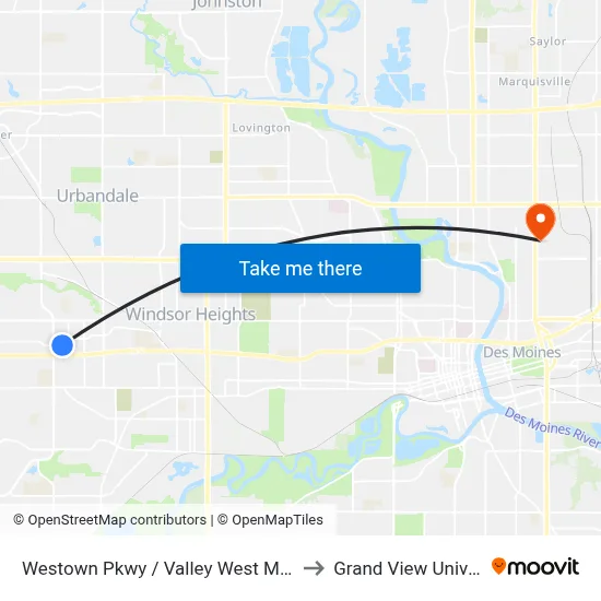 Westown Pkwy / Valley West Mall, Wdm to Grand View University map