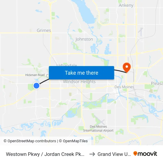 Westown Pkwy / Jordan Creek Pkwy (Far-Side), Wdm to Grand View University map