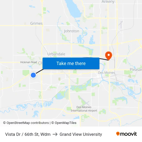 Vista Dr / 66th St, Wdm to Grand View University map