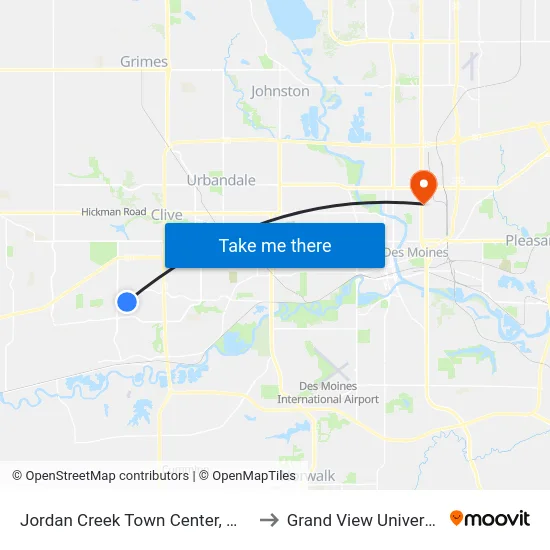 Jordan Creek Town Center, Wdm to Grand View University map